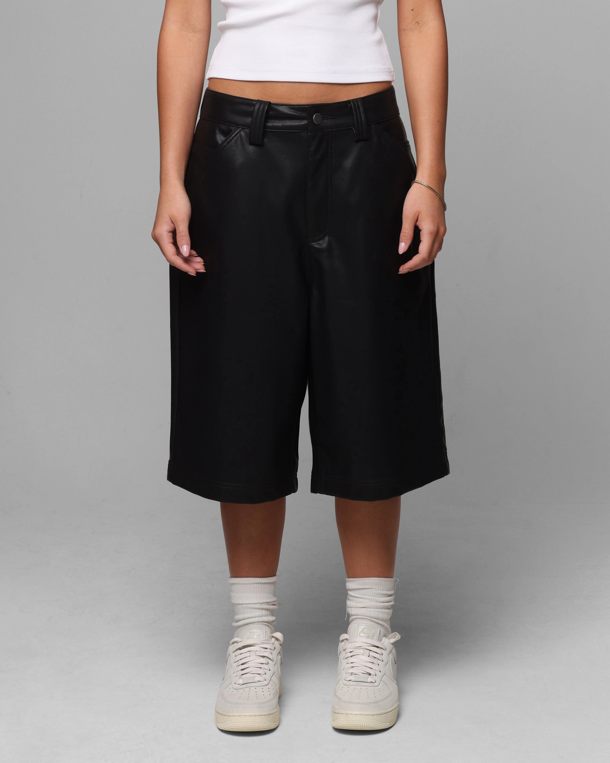 Fit Freedom Loiter Collateral PU Leather Jorts Black