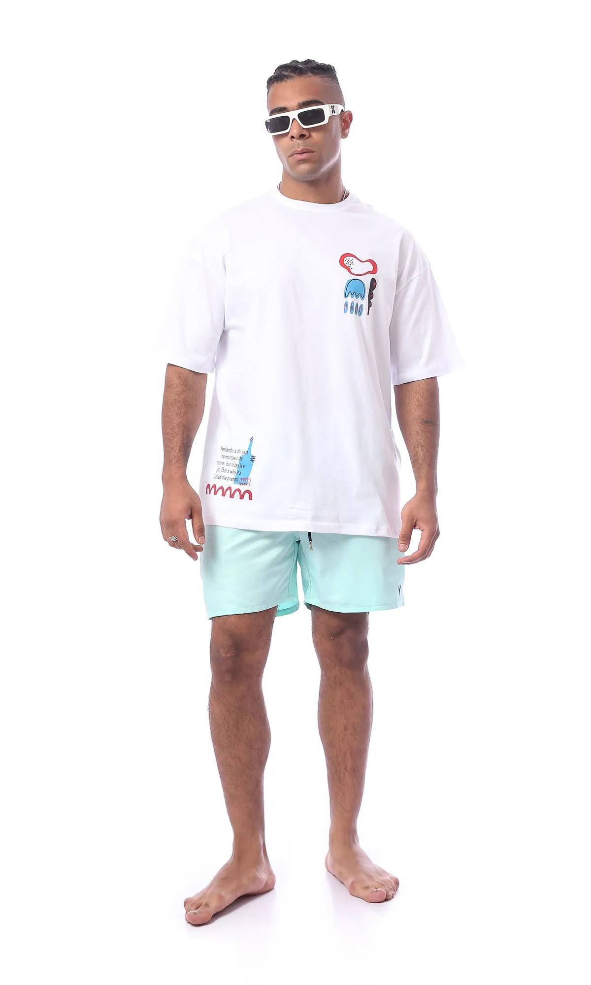 O167256 Light Aquamarine Elastic Waist Summer Board Shorts
