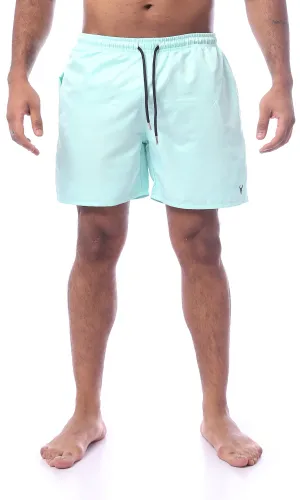 O167256 Light Aquamarine Elastic Waist Summer Board Shorts