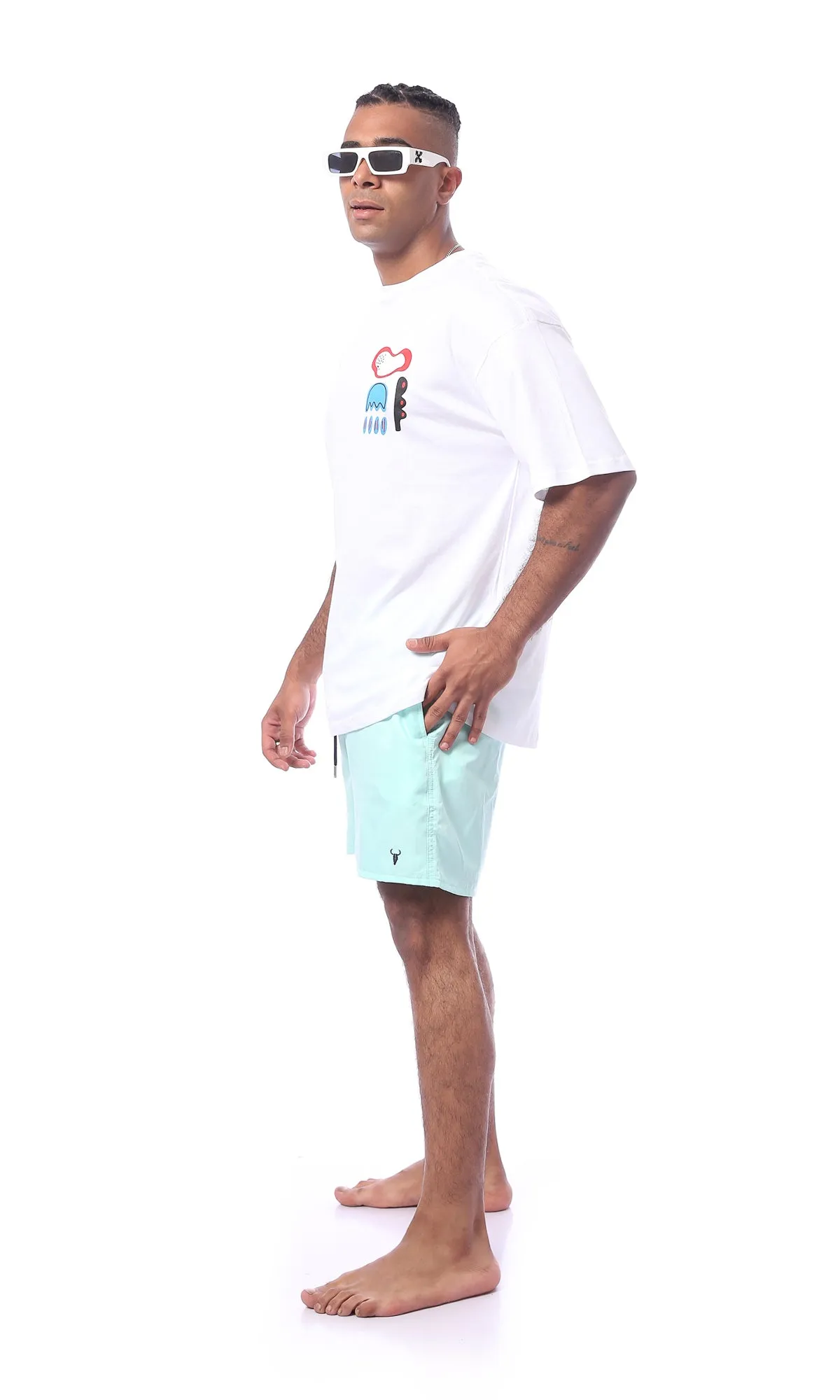 O167256 Light Aquamarine Elastic Waist Summer Board Shorts