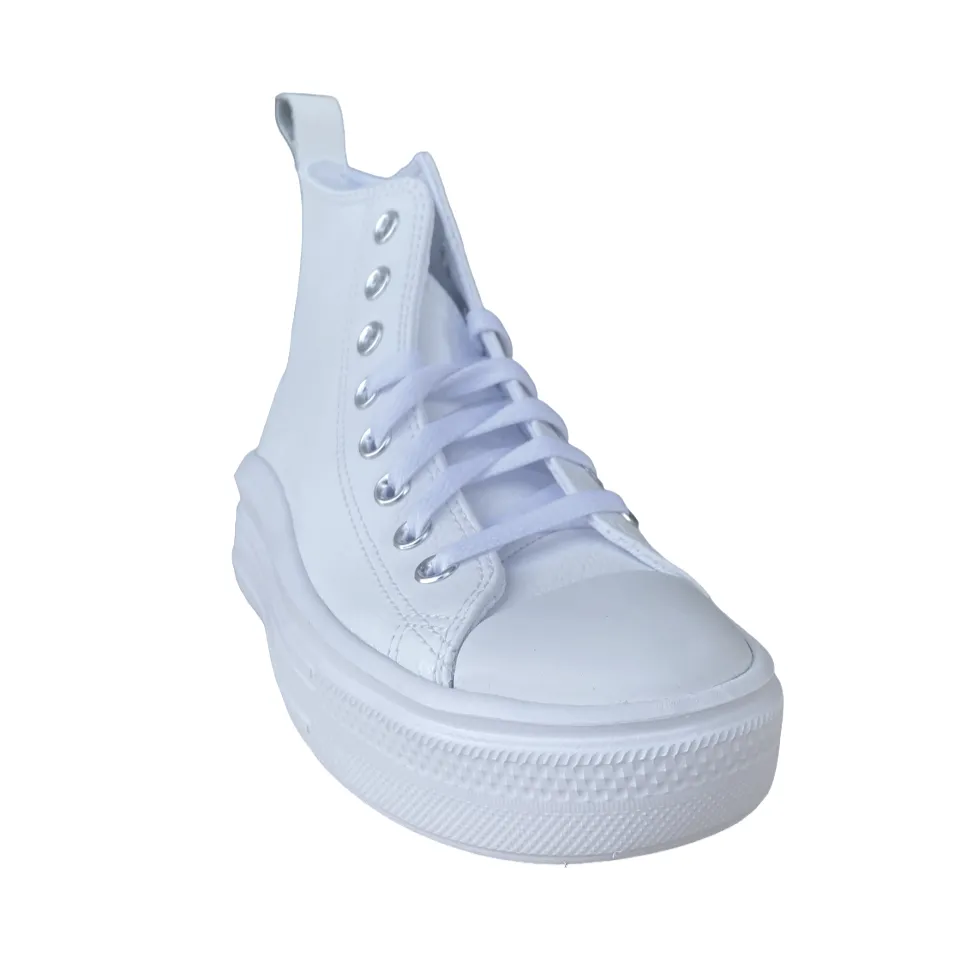 Converse scarpa sneakers alta da donna in pelle con zeppa Chuck Taylor Star Move A05535C bianco EasyClean