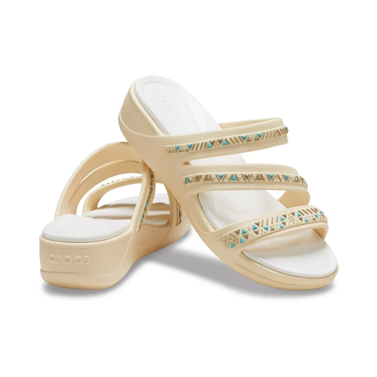 Crocs sandalo da donna Boca Medallion Strappy Wedge W207431-108 vanilla Comfort Walk