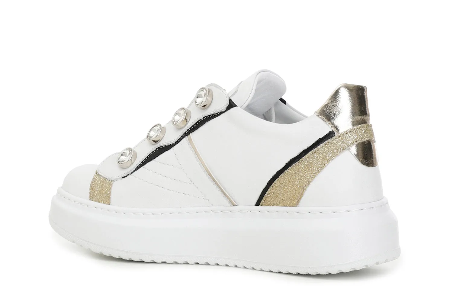 MeshUpper Track meet Caf??Noir Sneakers da donna in pelle con strass C1DE1620 W001 white