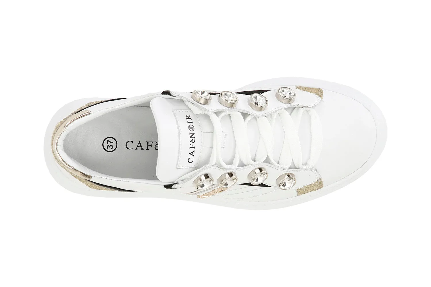 Caf??Noir Sneakers da donna in pelle con strass C1DE1620 W001 white leather sole shoes
