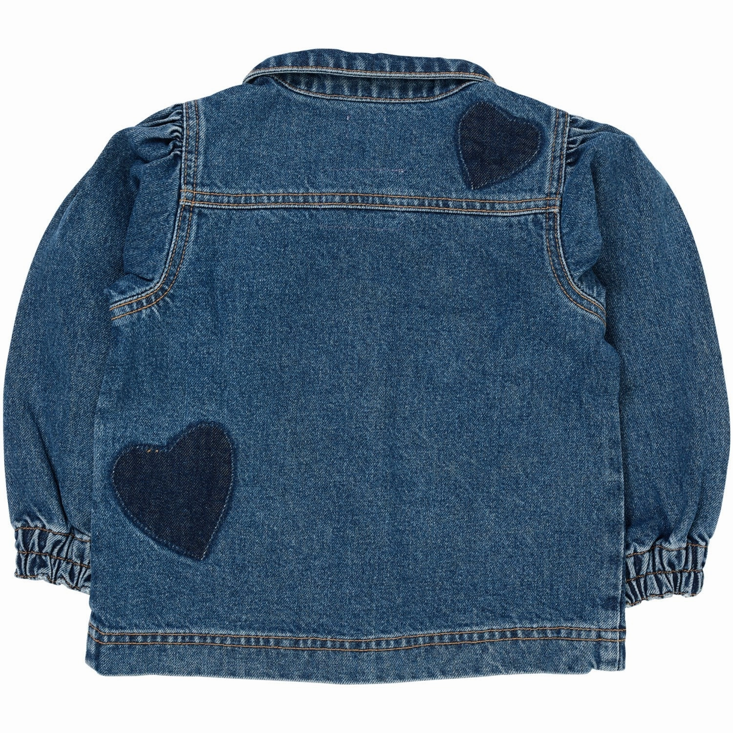 COPENHAGEN COLORS Indigo Blue Washed Organic Denim Hearts Jacket Warm Lining Organic Cotton Blend