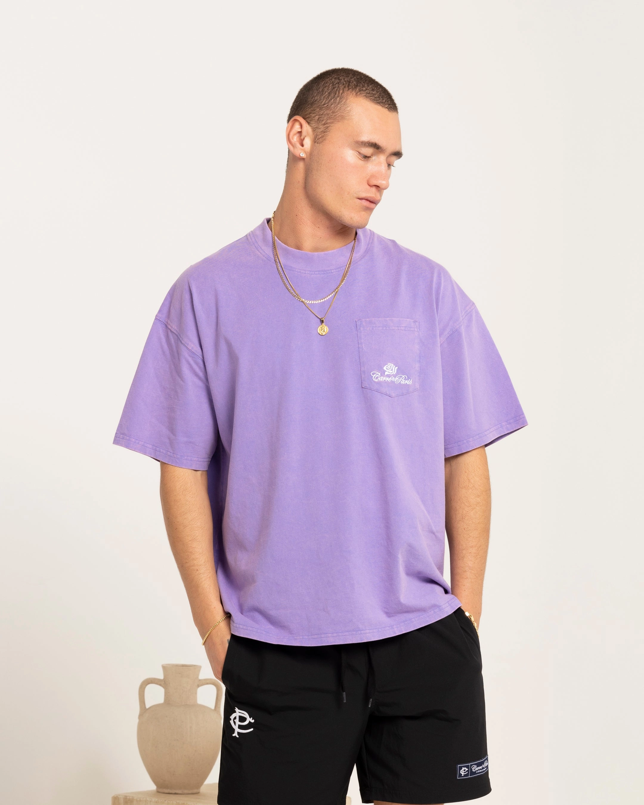 Carre Class Oversized Pocket T-Shirt Purple Trendy Comfort Indoor clothing