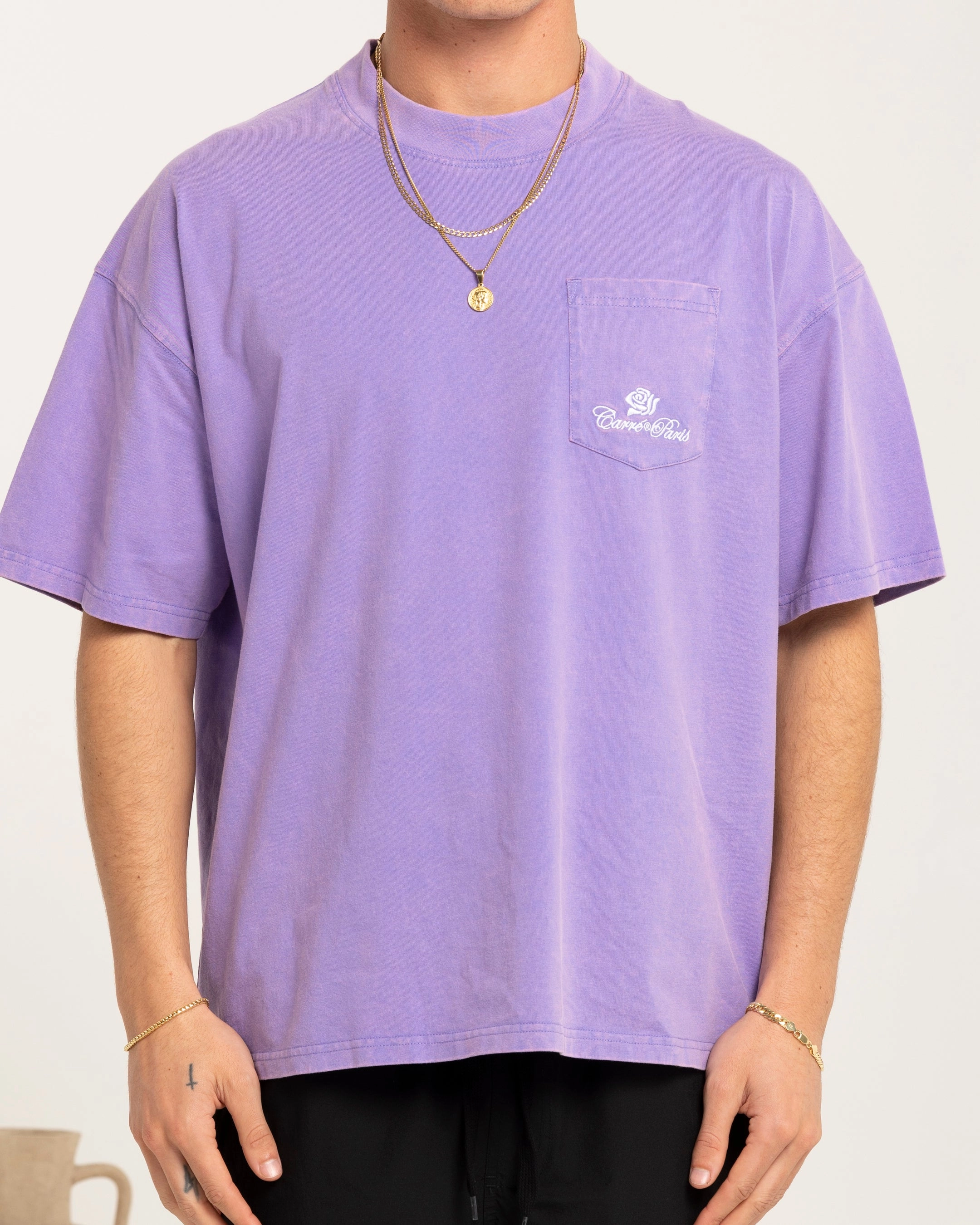 informal gathering Carre Class Oversized Pocket T-Shirt Purple