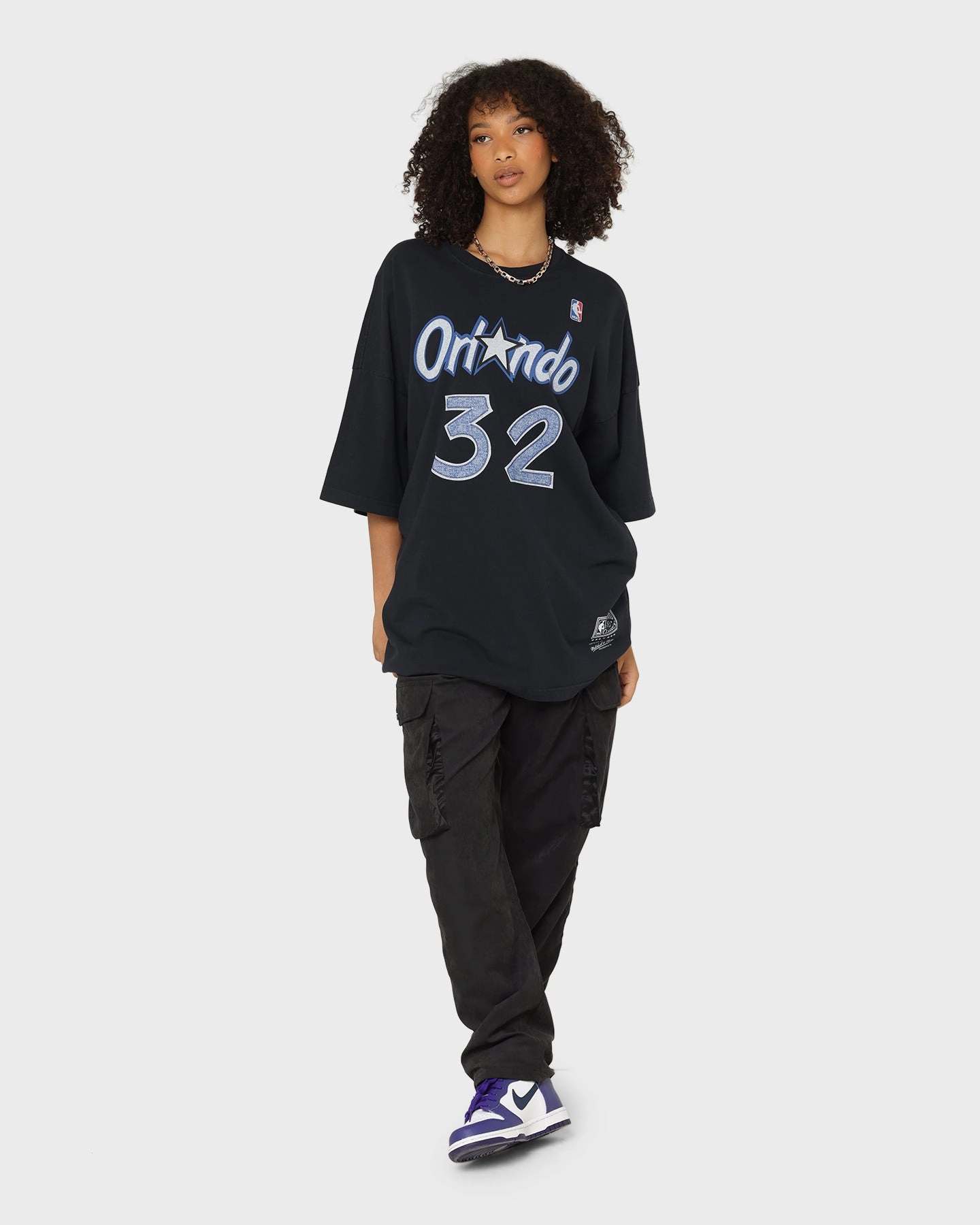 Mitchell & Ness Orlando Magic Shaquille O'Neal #32 N & N Oversized T-Shirt Faded Black Reinforced Collar