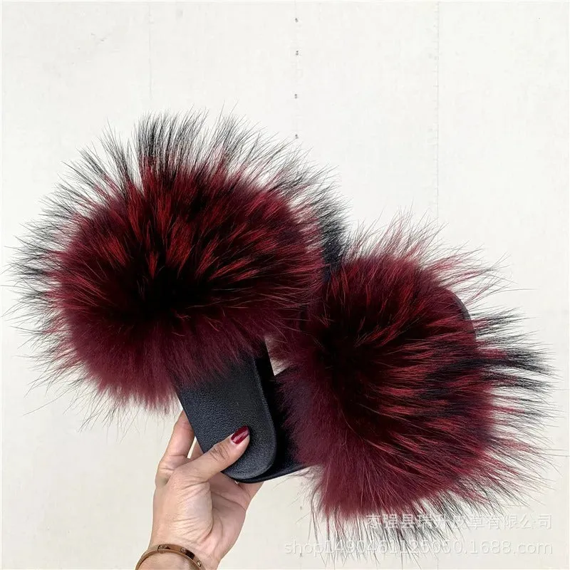 Olivet - Fluffy Real Fur Slippers for Women