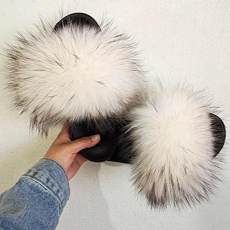 Olivet - Fluffy Real Fur Slippers for Women