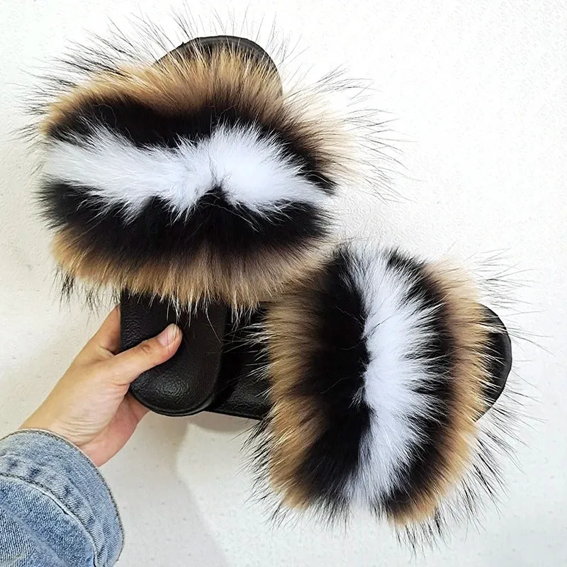 Olivet - Fluffy Real Fur Slippers for Women