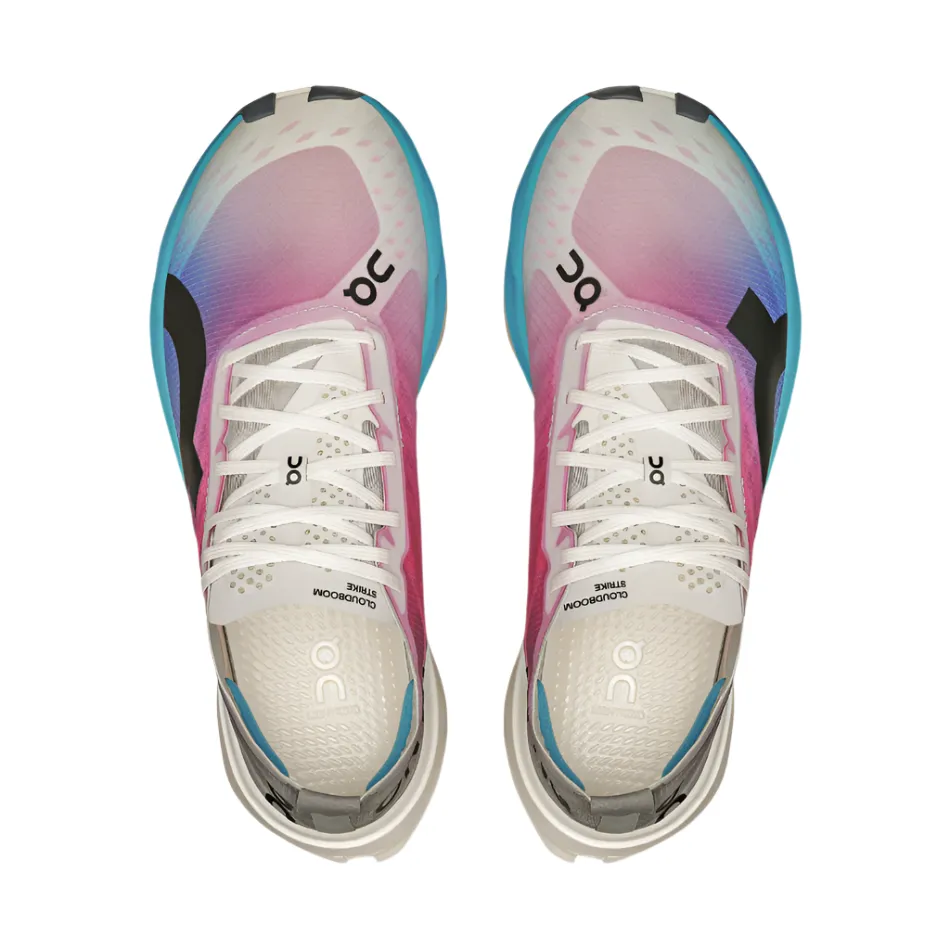 On Women's Cloudboom Strike Running Shoes in White/Horizon AW25 Neutral Motion Multi Layer Midsole