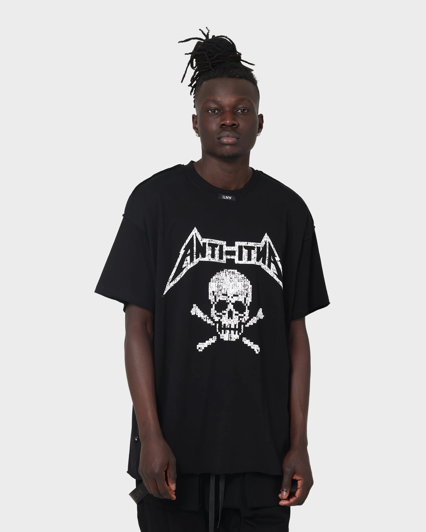 Outdoor Leisure Foam Print Detail The Anti Order Death Metal Oversized T-Shirt Black/White