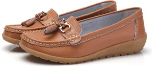 Orthopedic Women Breathable Leather Loafers Slip On Comfortable Walking Shoes for Work Casual Wear with Arch