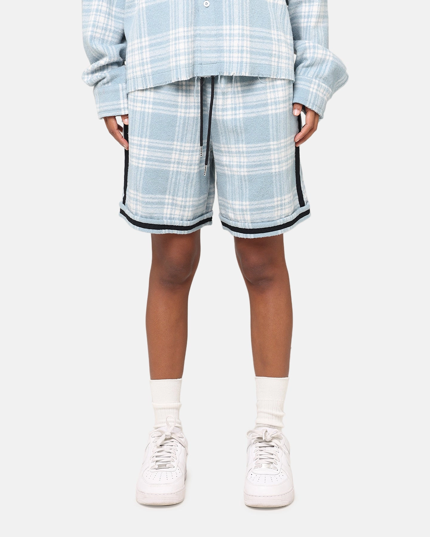 Softened Hem Casual Chic XXIII Plaid Ball Shorts Blue