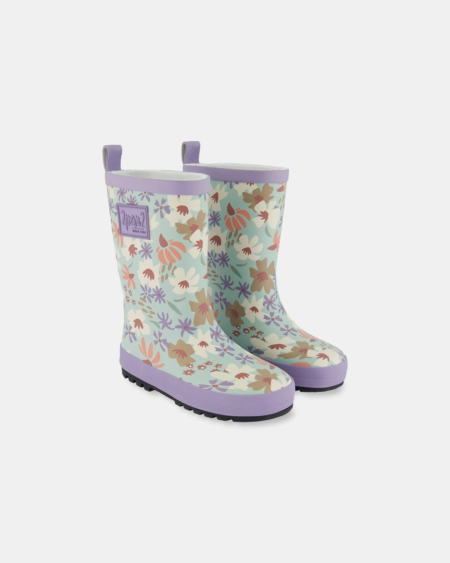 Printed Rain Boots Small White Flowers On Turquoise And Lilac Padded Power
