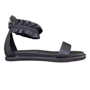 Cult sandalo flat da donna con fascia rouche alla caviglia Roshelle 4495 nero Chunky Heel