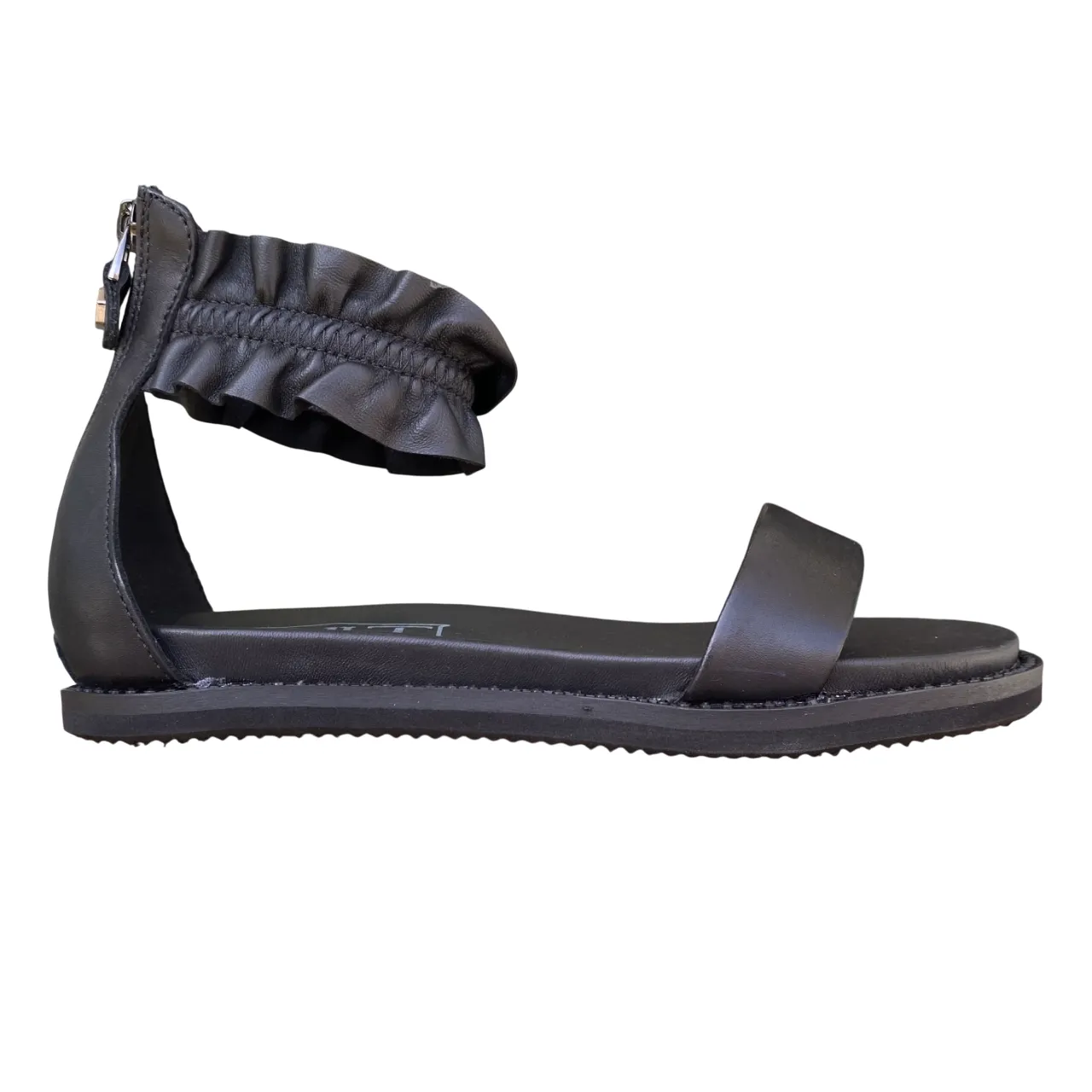 Cult sandalo flat da donna con fascia rouche alla caviglia Roshelle 4495 nero Chunky Heel