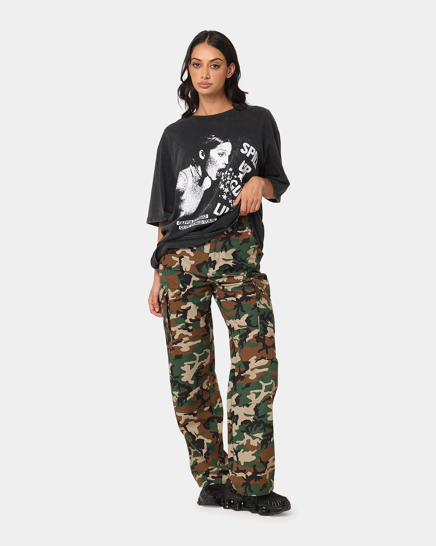 X-Girl Women's Easy Cargo Pants Camo Active Comfort Wear Hygienic Coating