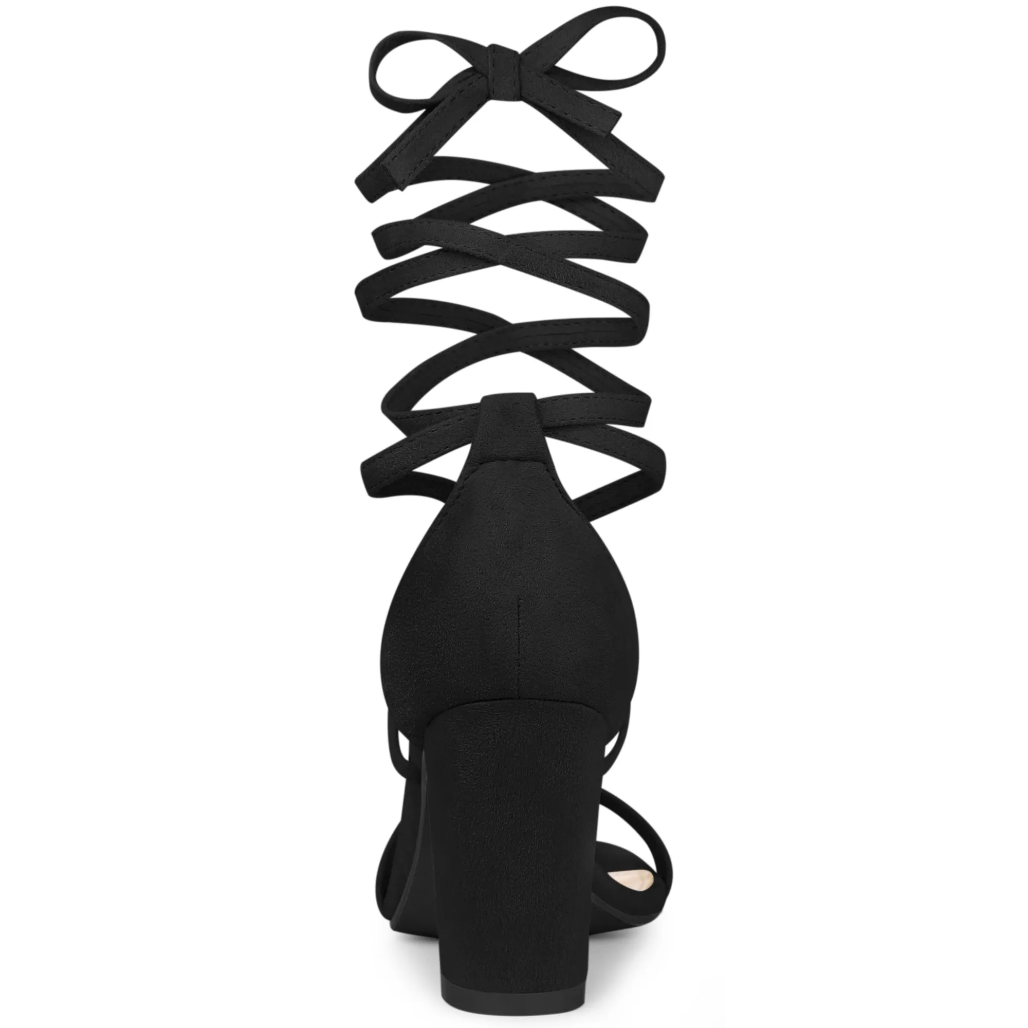 Perphy Women's Open Toe Lace Tie Up Chunky Heeled Sandals
