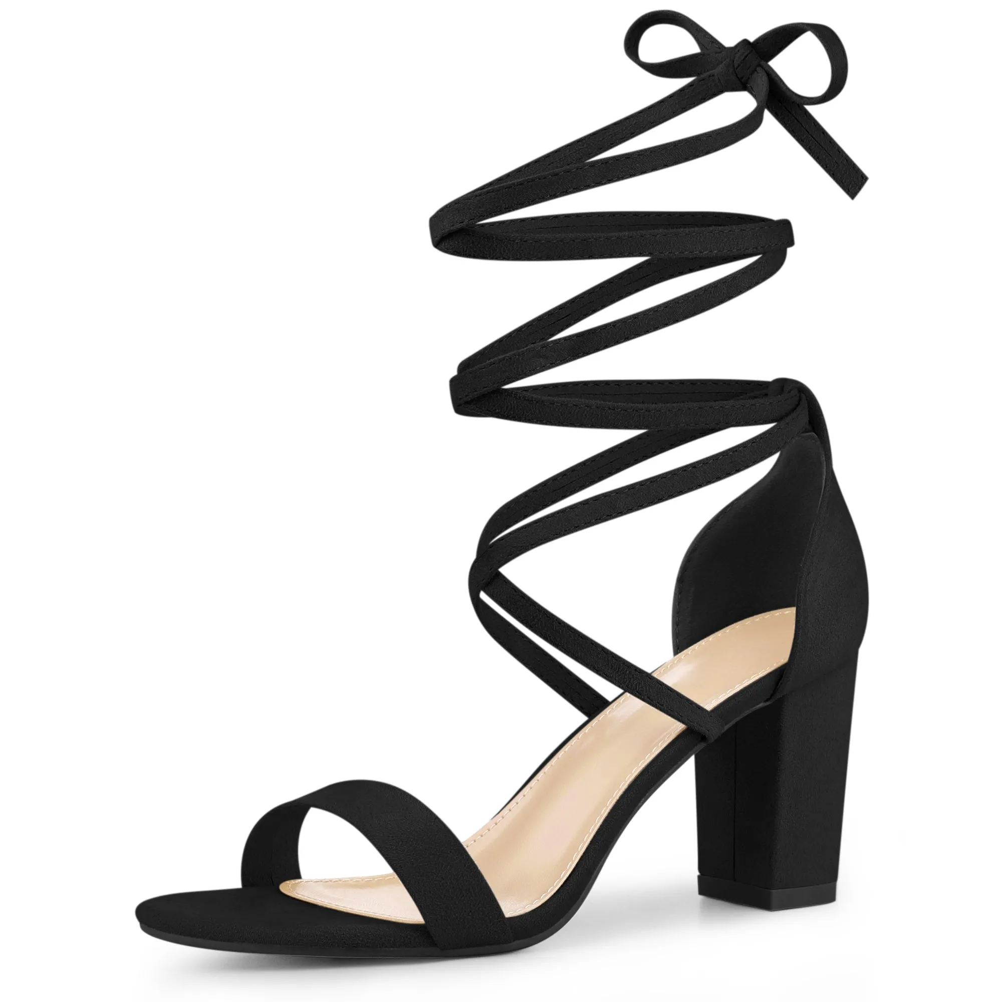 Perphy Women's Open Toe Lace Tie Up Chunky Heeled Sandals