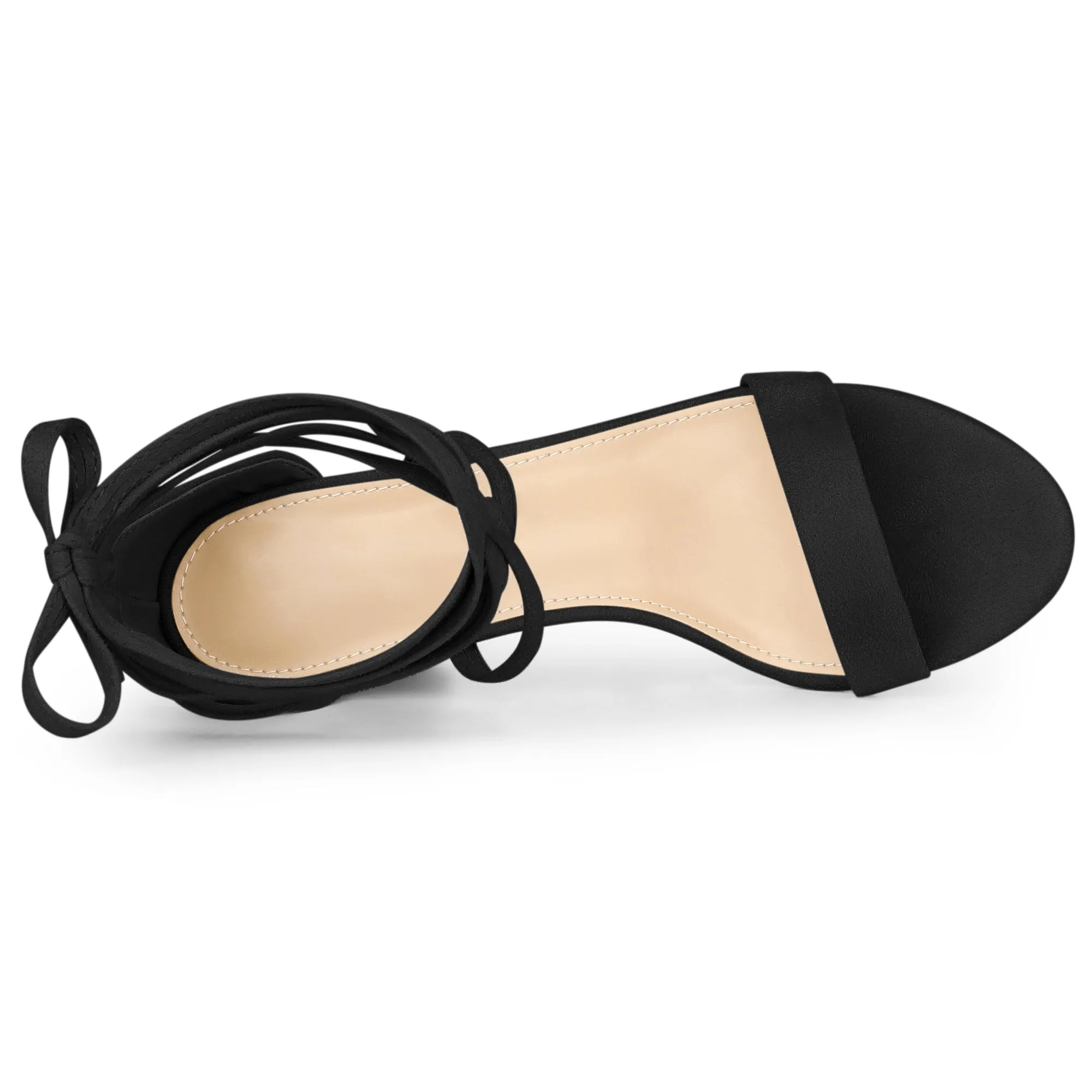 Perphy Women's Open Toe Lace Tie Up Chunky Heeled Sandals