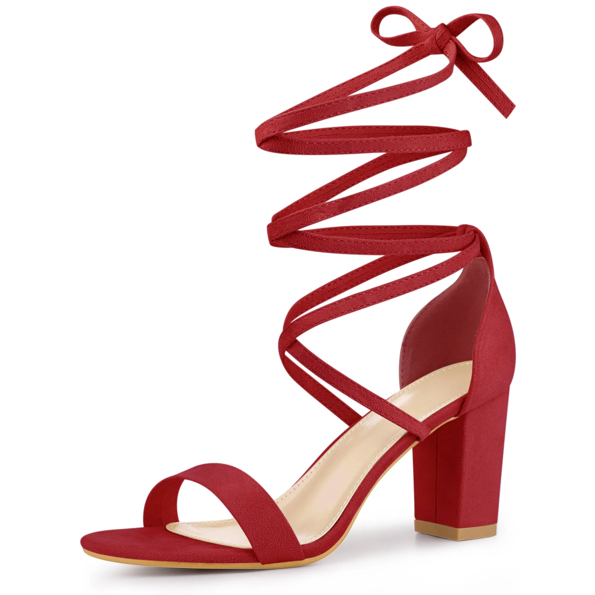 Perphy Women's Open Toe Lace Tie Up Chunky Heeled Sandals