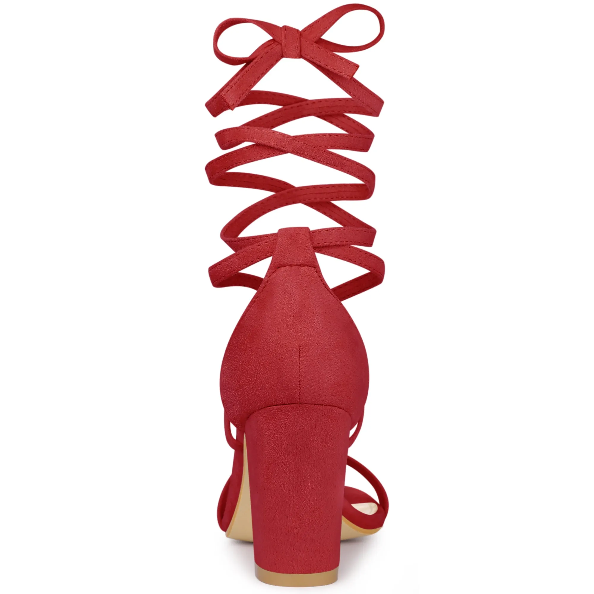 Perphy Women's Open Toe Lace Tie Up Chunky Heeled Sandals