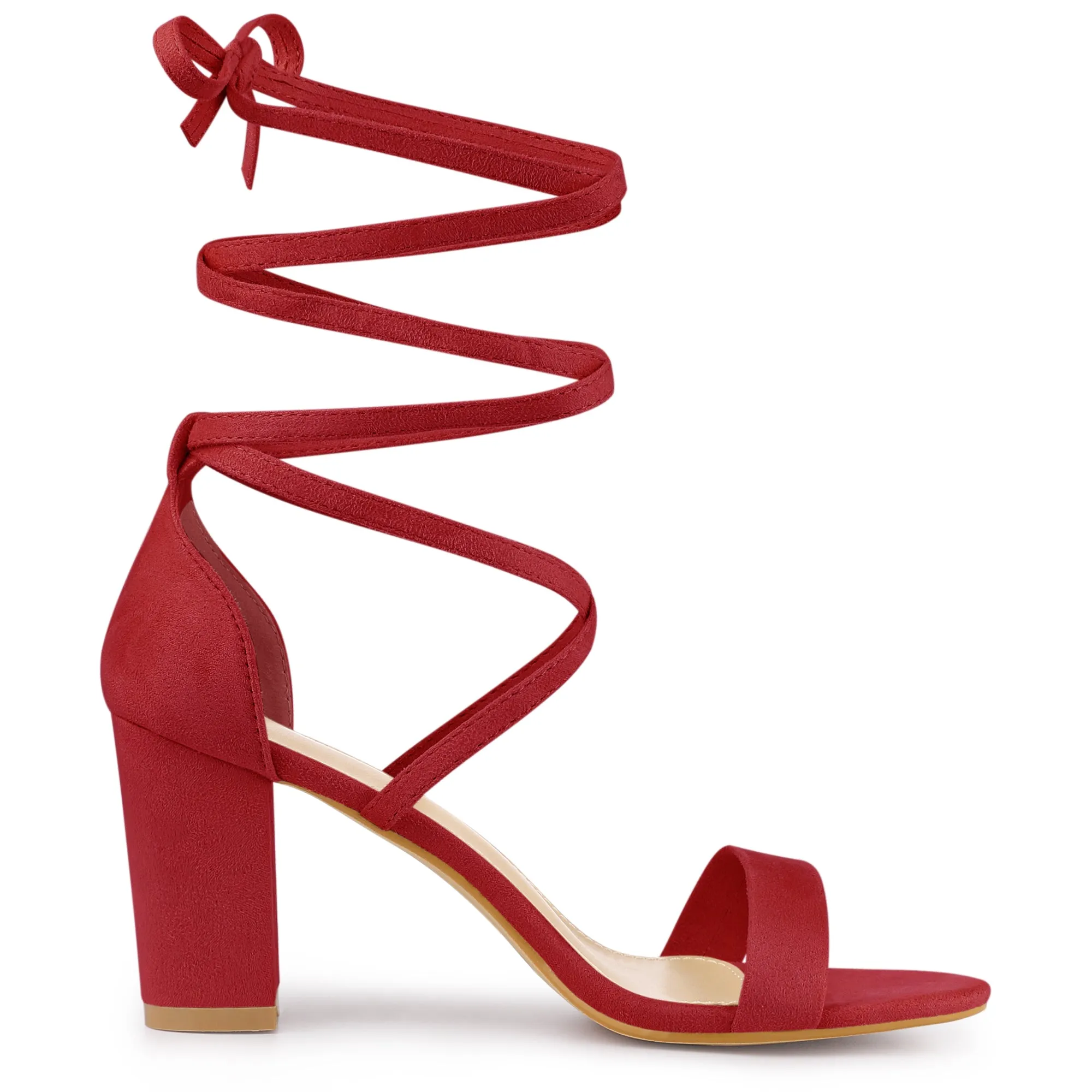 Perphy Women's Open Toe Lace Tie Up Chunky Heeled Sandals
