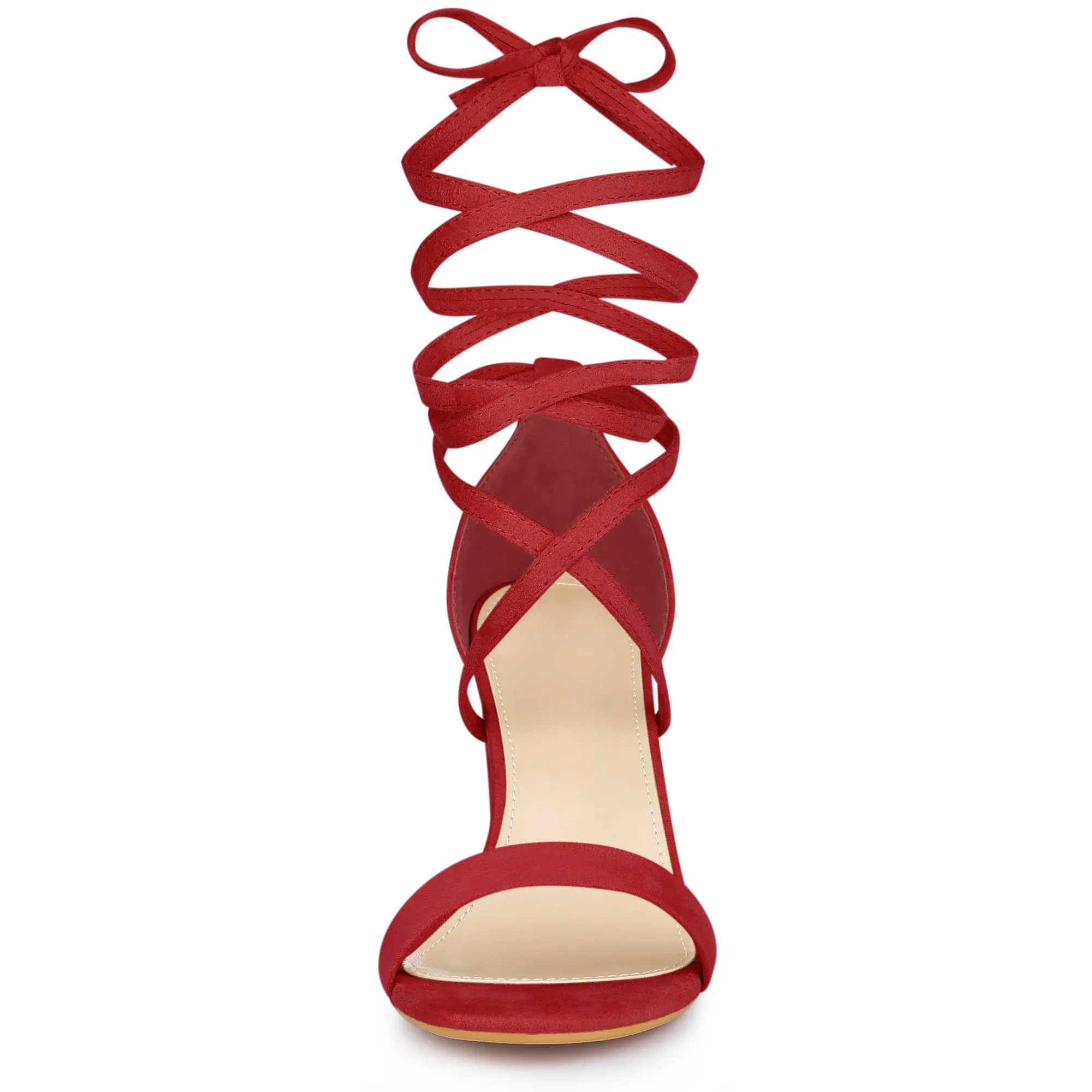Perphy Women's Open Toe Lace Tie Up Chunky Heeled Sandals
