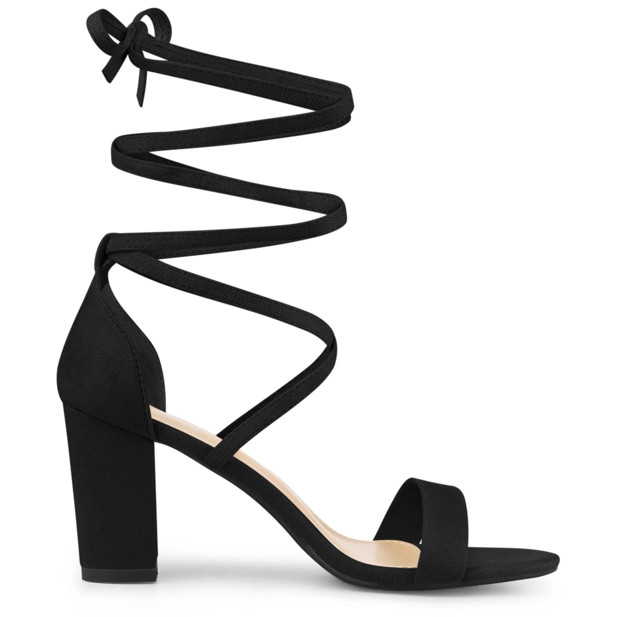 Perphy Women's Open Toe Lace Tie Up Chunky Heeled Sandals