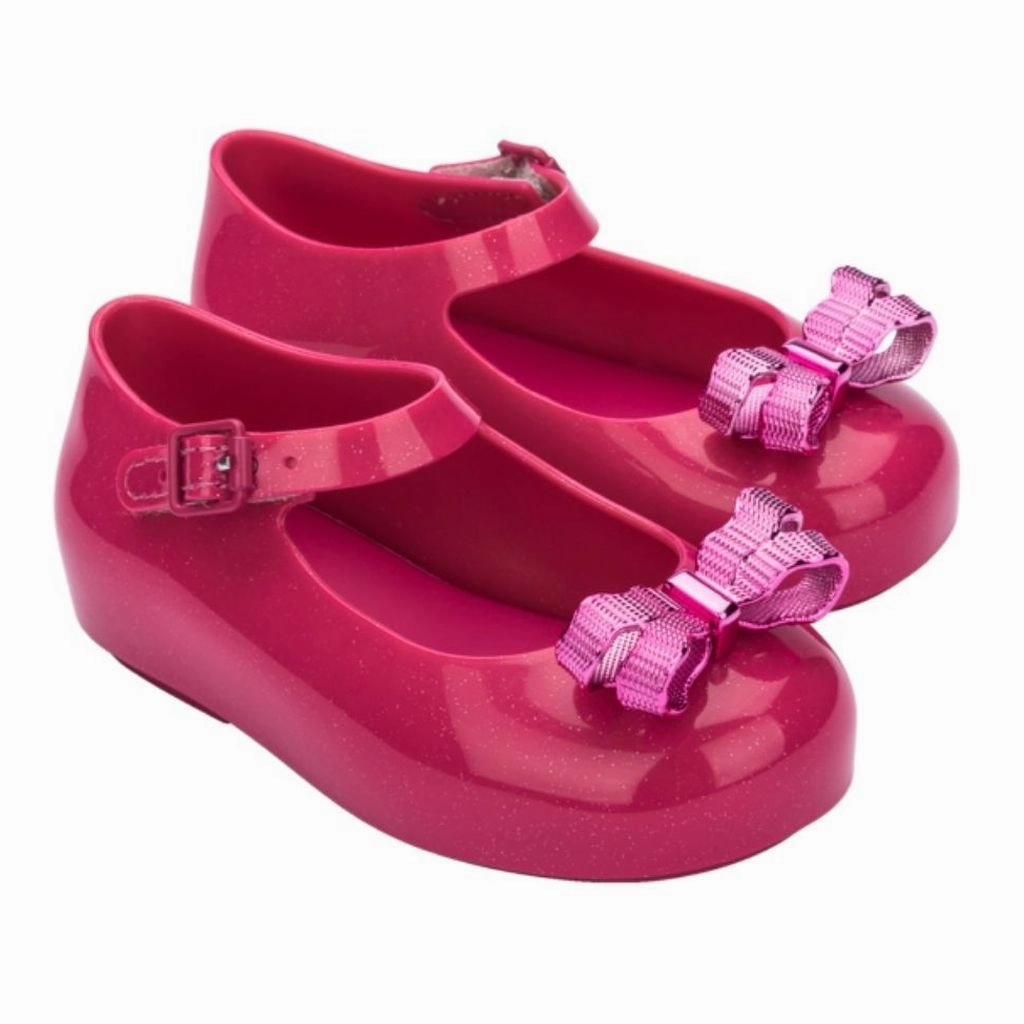 Seamless Upper Fabric Reinforced Eyelet Durability Pink Glitter Bow Jelly Shoes