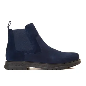 Plain Suede Genuine Leather Chelsea Boots - Dark Blue