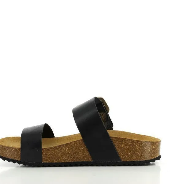 Plakton 343004 Black Leather Two Strap Sandals