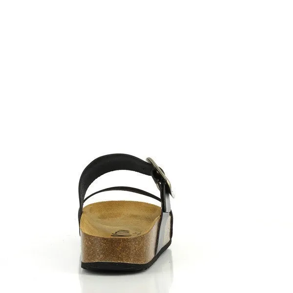 Plakton 343004 Black Leather Two Strap Sandals