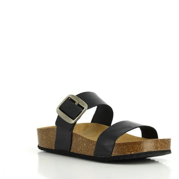 Plakton 343004 Black Leather Two Strap Sandals