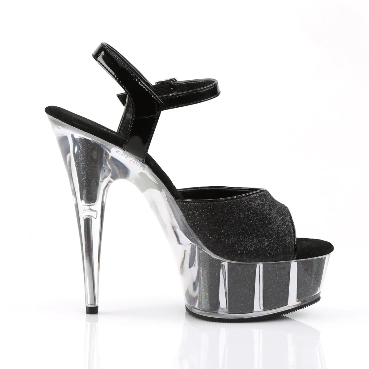 Platform Ankle Strap Black or Silver Glitter Sandal Shoe DELIGHT-609-5G