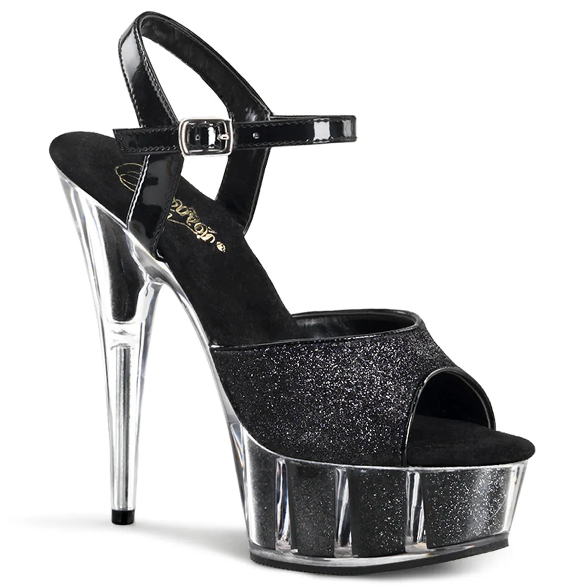 Platform Ankle Strap Black or Silver Glitter Sandal Shoe DELIGHT-609-5G