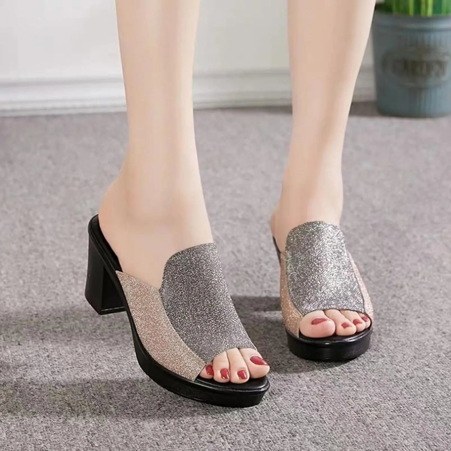 Platform Heels Chunky Block Heels For Women Strappy High Heels Open Toe Heels Comfortable Cute Trendy Heeled Sandals Short Thick Slingback Heels