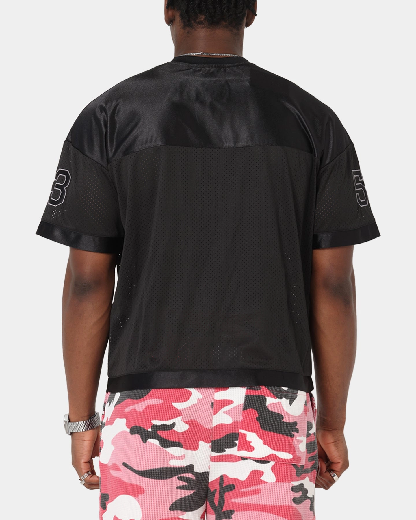 Vented Back Design Playboy Boxy Football Jersey Black