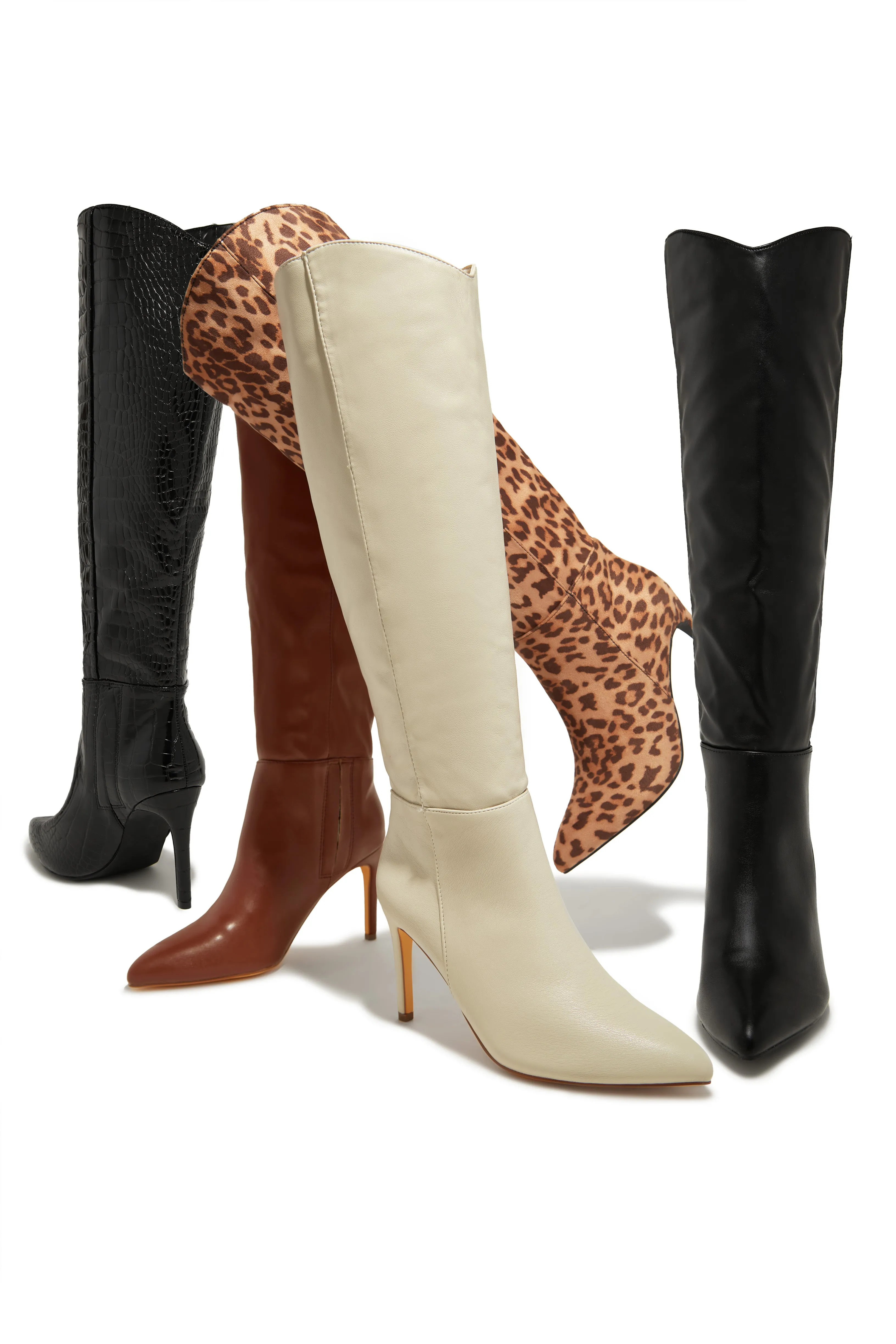 Portia Knee High Heel Boots - Leopard