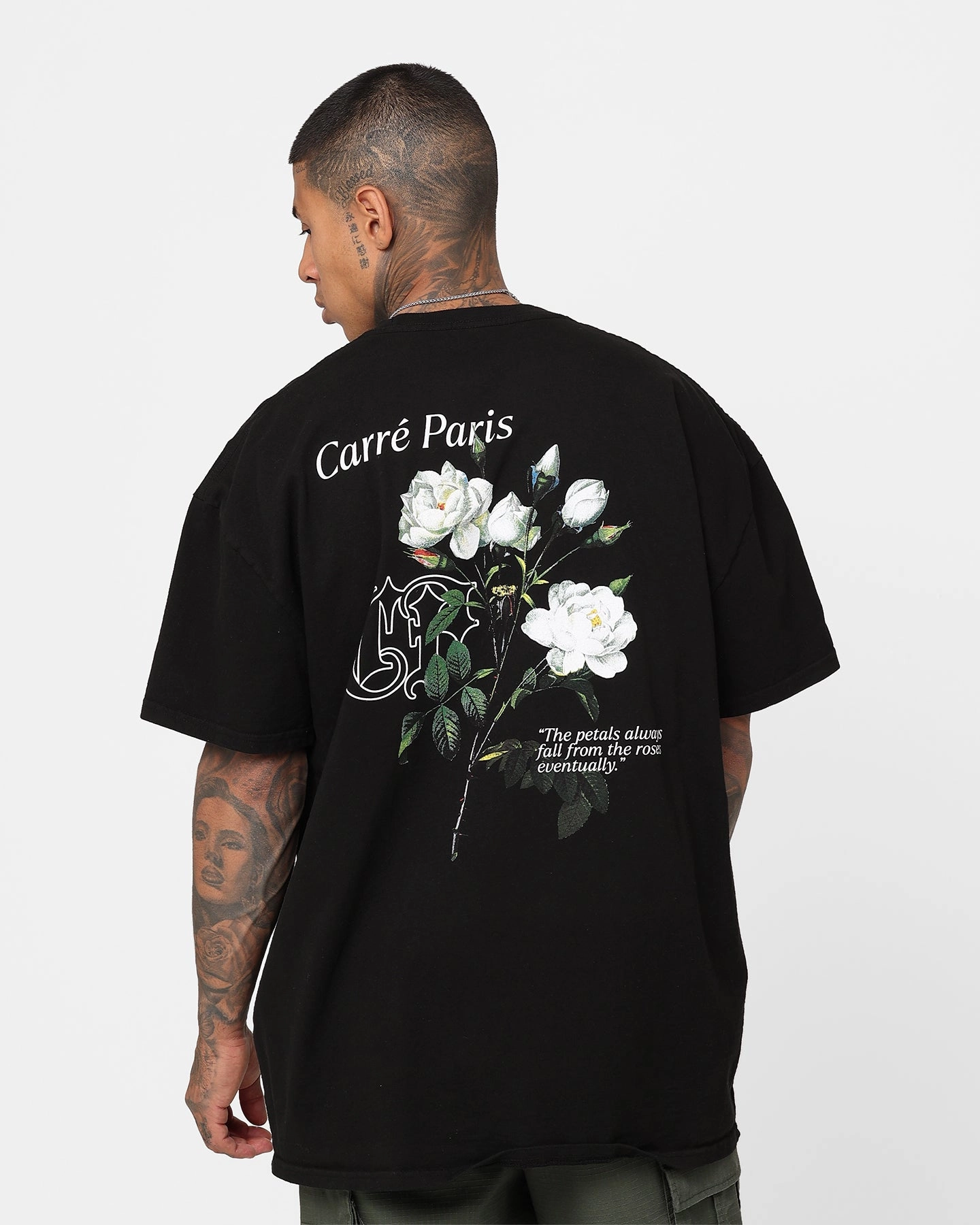WrinkleResistant Texture Carre Fallen Oversized T-Shirt Black