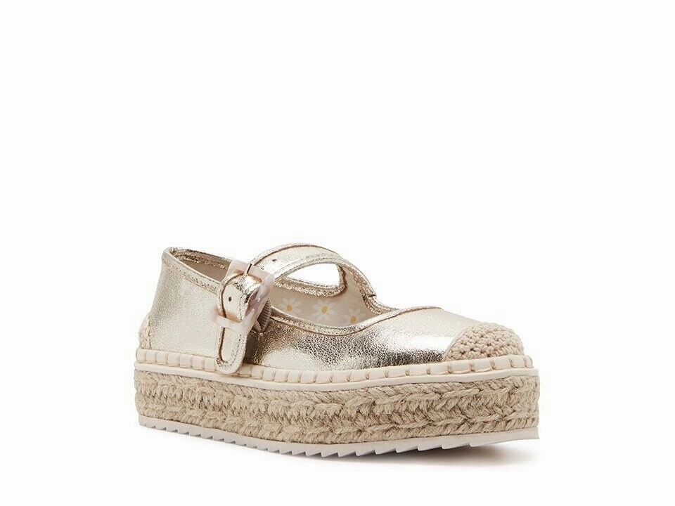 Steve Madden Elise Sandal Girls US 4 Gold Round Toe Platform Espadrille KHD049 Bendable Outsole