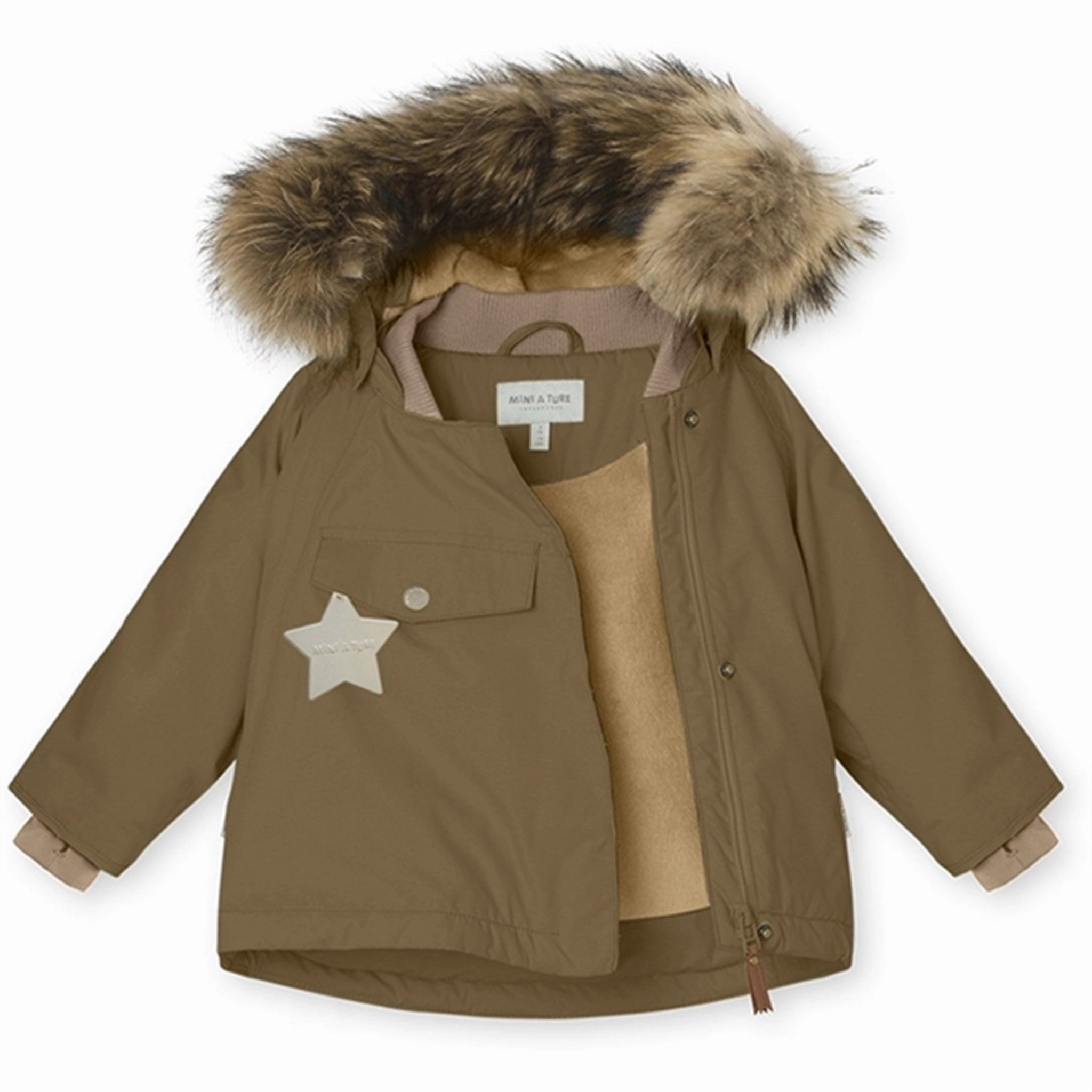 MINI A TURE Wang Fleece Fur Winter Jacket Wood CompactPacking