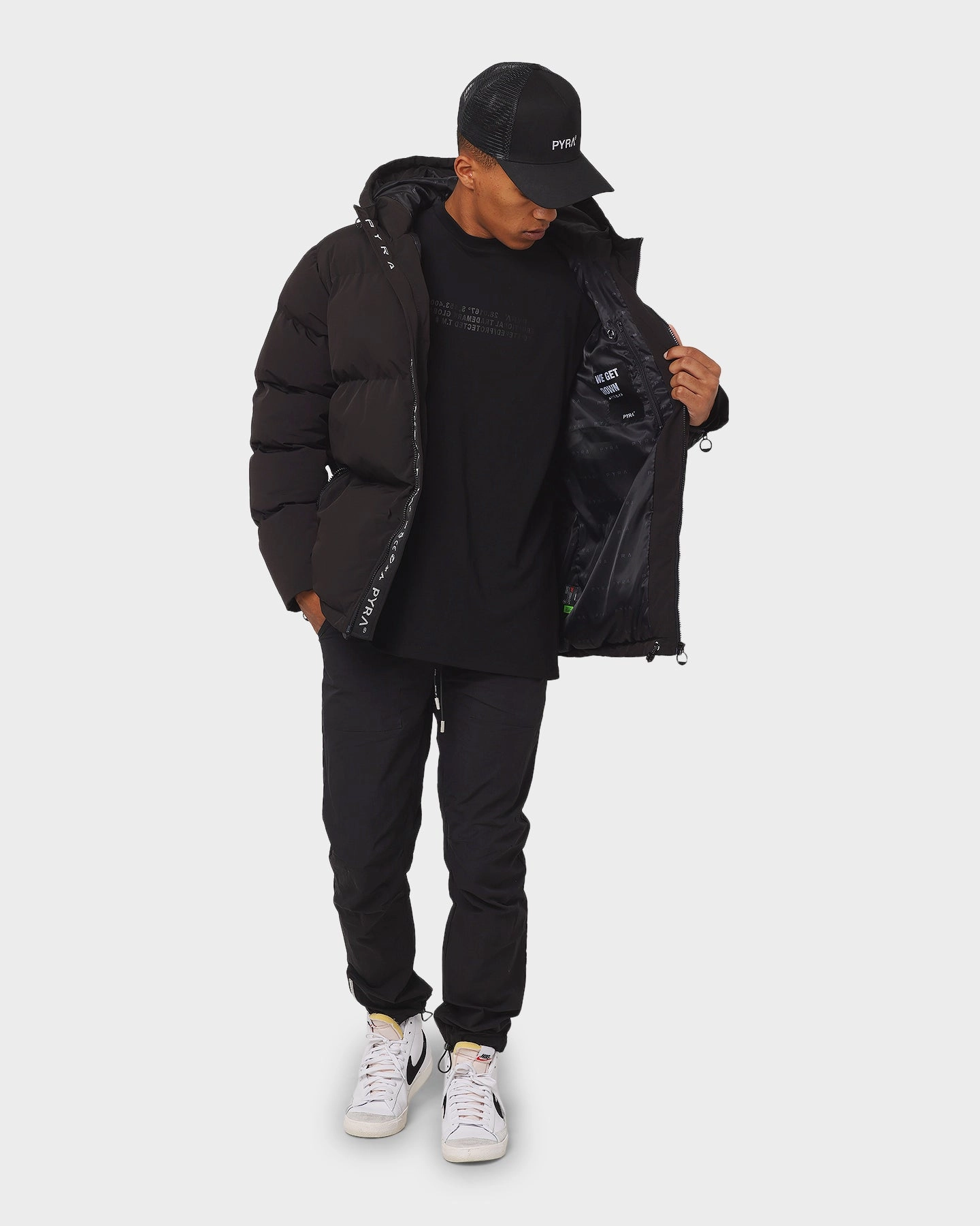 PYRA Alpine Puffa Jacket Black Water Resistant Shell