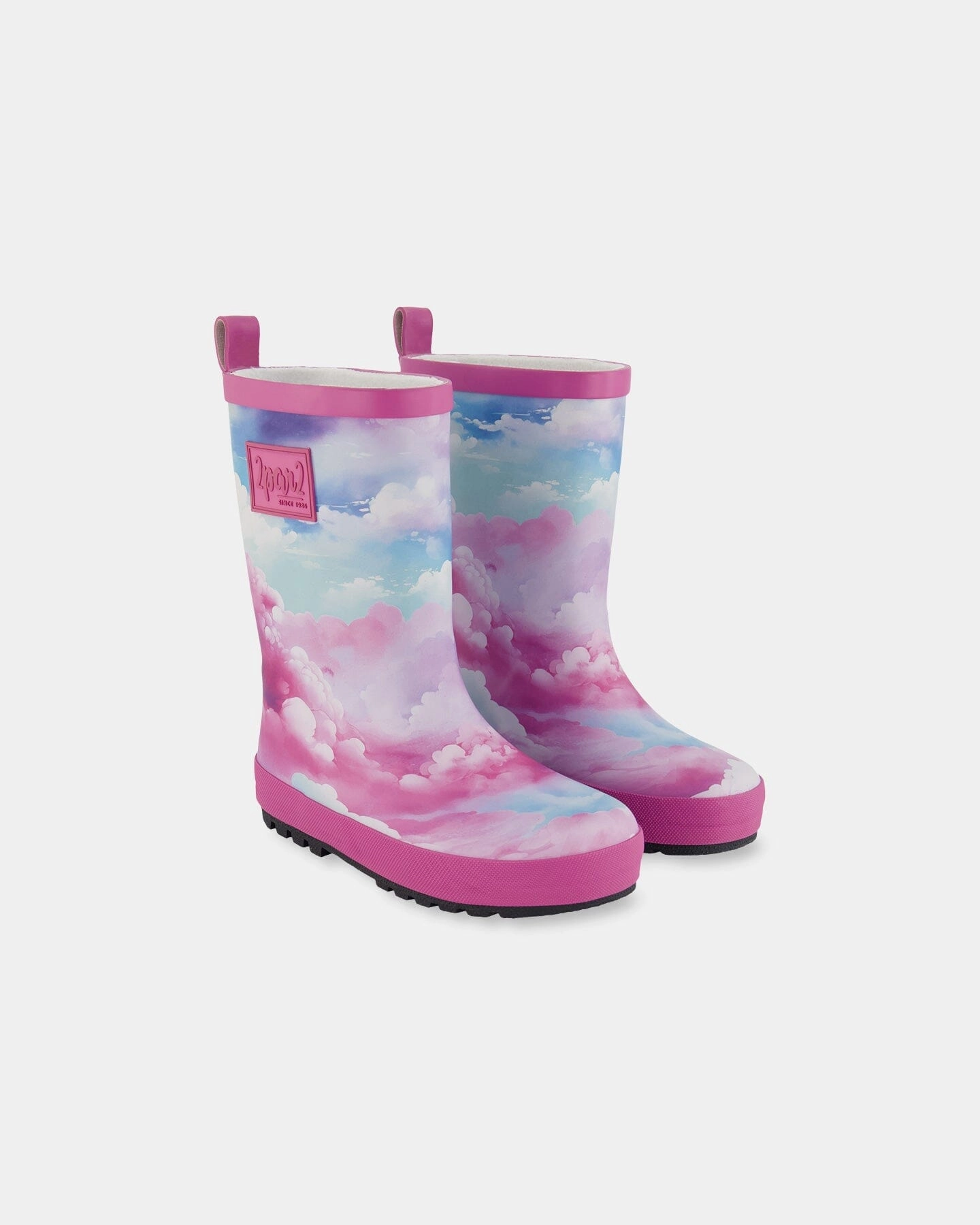 Printed Rain Boots Multicolored And Vibrant Pink Background NonSlip Mid Cut