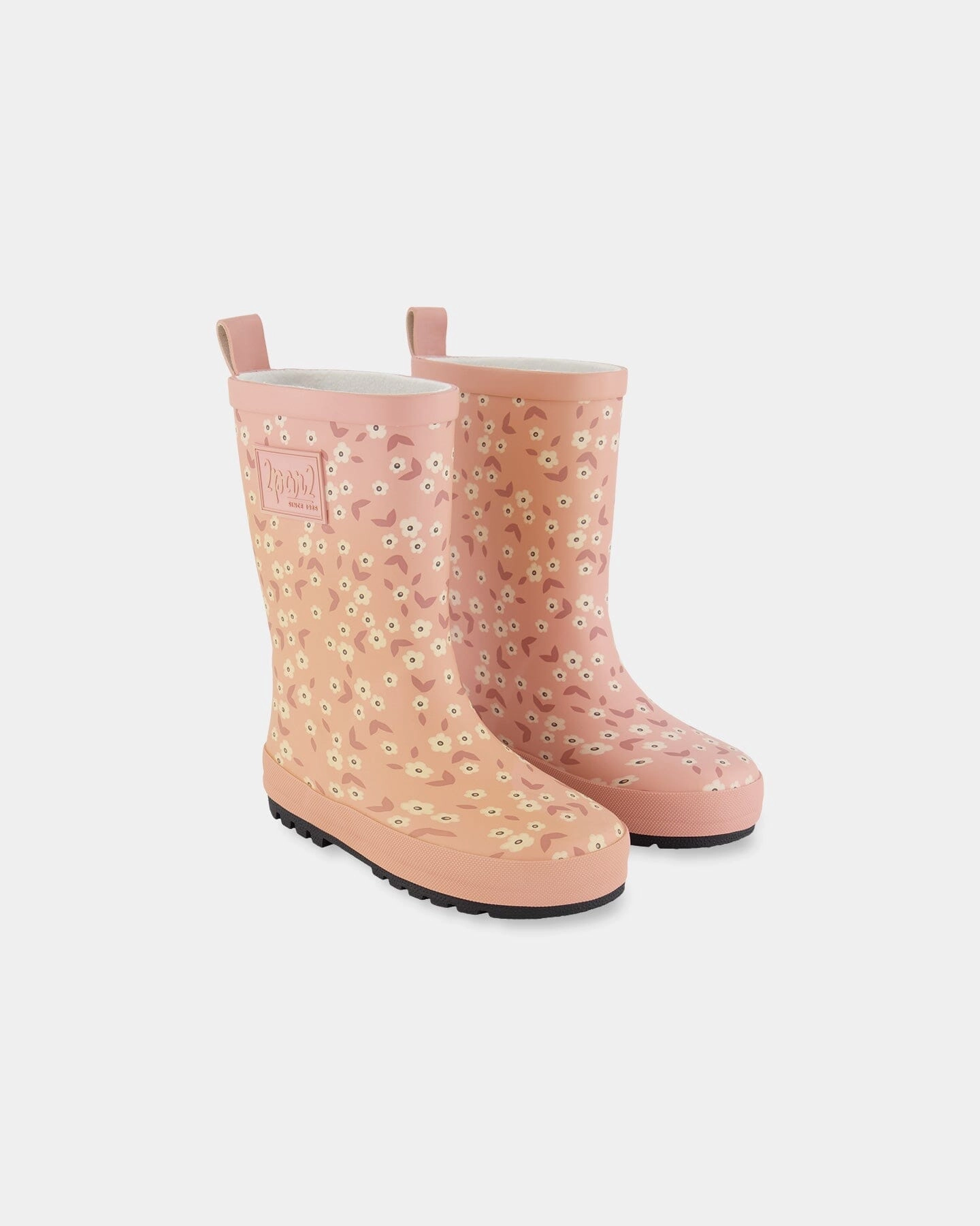 Printed Rain Boots Small White Flowers On Pale Pink Articulated Flex Grooves