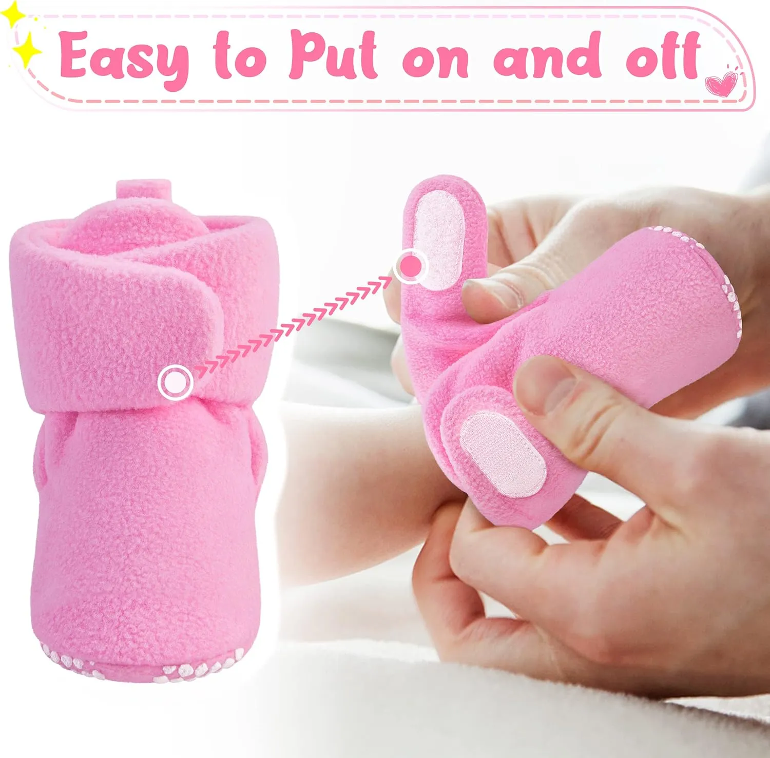 Pro Goleem Fleece Baby Booties, Warm Cozy Baby Slippers, Stay On Sock Shoes, Easy to Put on, Unisex Baby Gifts, Soft Non-Slip Adjustable Newborn Boots for Boys and Girls