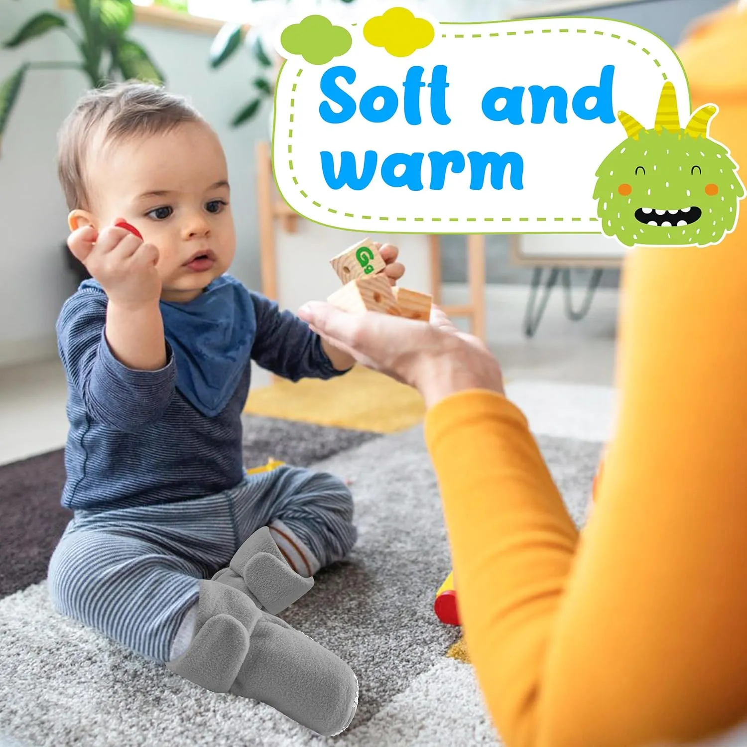 Pro Goleem Fleece Baby Booties, Warm Cozy Baby Slippers, Stay On Sock Shoes, Easy to Put on, Unisex Baby Gifts, Soft Non-Slip Adjustable Newborn Boots for Boys and Girls