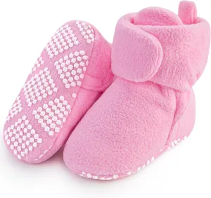 Pro Goleem Fleece Baby Booties, Warm Cozy Baby Slippers, Stay On Sock Shoes, Easy to Put on, Unisex Baby Gifts, Soft Non-Slip Adjustable Newborn Boots for Boys and Girls